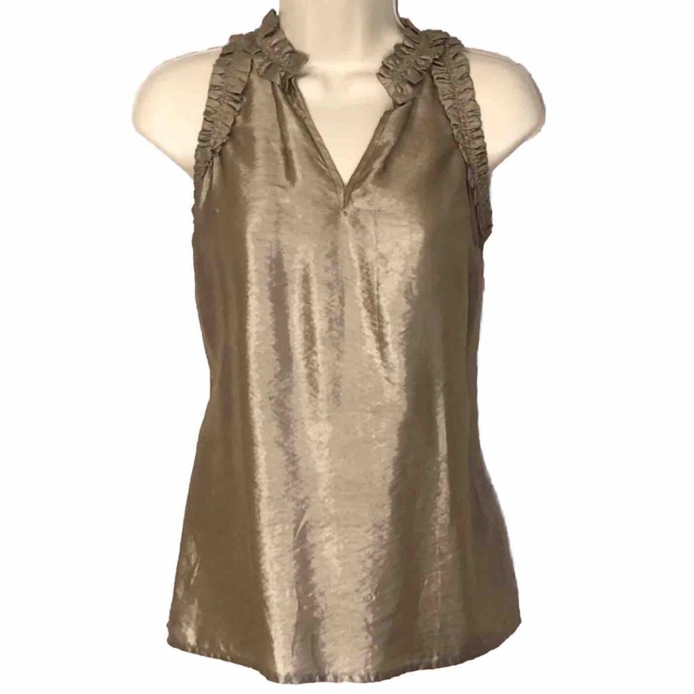 The Limited champagne sleeveless blouse tank top ruffle accent golden …